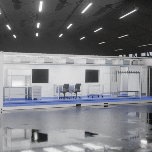 portable shipping container cleanroom cut through visual