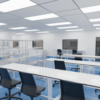 interior view of desks in mobile cleanroom solution