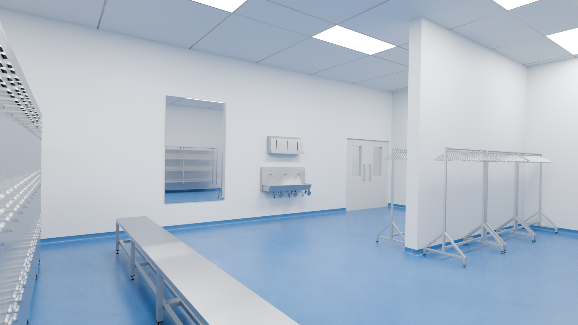 inside a series 3 modular large scale clean room locker room