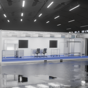 portable shipping container cleanroom cut through visual