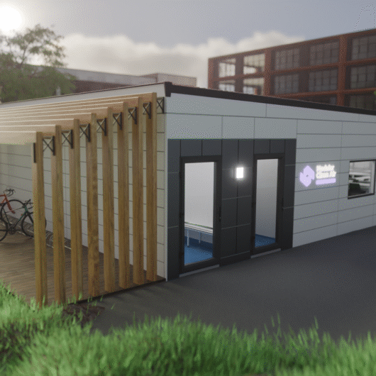 modern modular cleanroom with a bike rack space