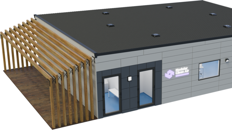 front view render of modular cleanroom